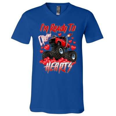 I'm Ready To Crush Hearts Monster Truck Valentine's Day V-Neck T-Shirt