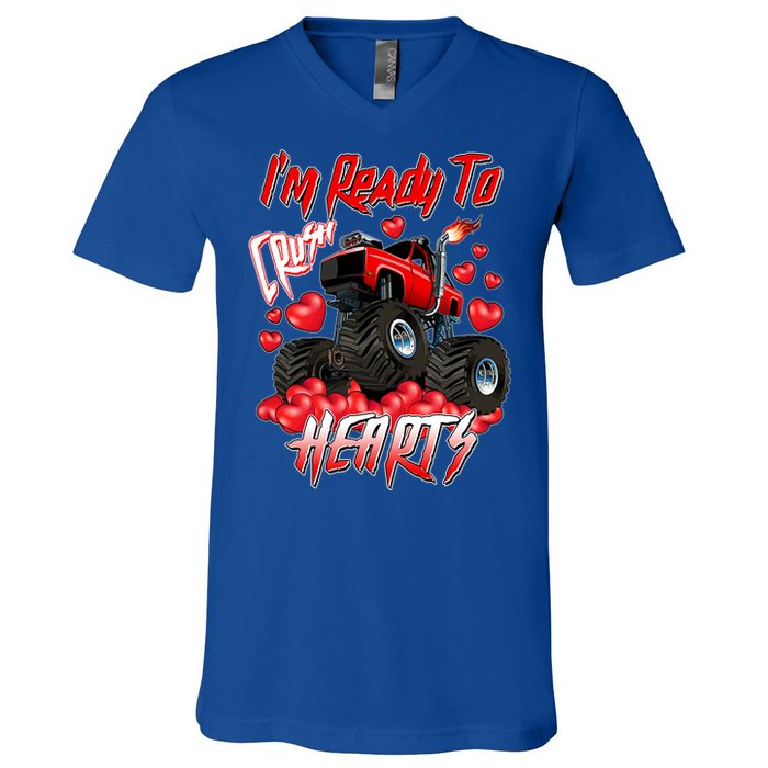 I'm Ready To Crush Hearts Monster Truck Valentine's Day V-Neck T-Shirt