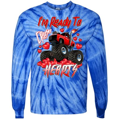 I'm Ready To Crush Hearts Monster Truck Valentine's Day Tie-Dye Long Sleeve Shirt