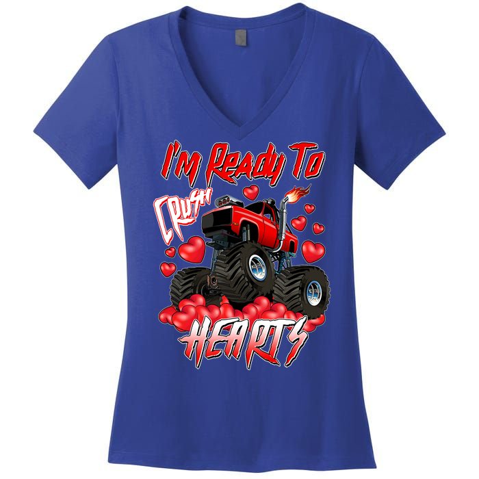 I'm Ready To Crush Hearts Monster Truck Valentine's Day Women's V-Neck T-Shirt