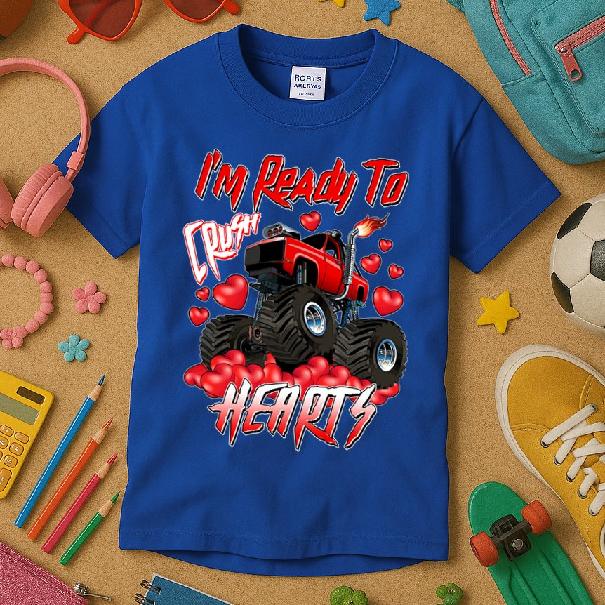 I'm Ready To Crush Hearts Monster Truck Valentine's Day Kids T-Shirt