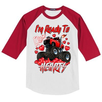 I'm Ready To Crush Hearts Monster Truck Valentine's Day Kids Colorblock Raglan Jersey