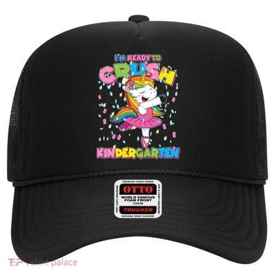 I'm Ready To Crush Kindergarten Cute Unicorn High Crown Mesh Back Trucker Hat
