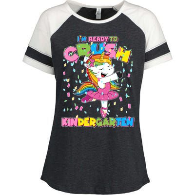 I'm Ready To Crush Kindergarten Cute Unicorn Enza Ladies Jersey Colorblock Tee