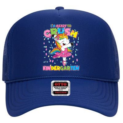 I'm Ready To Crush Kindergarten Cute Unicorn High Crown Mesh Back Trucker Hat