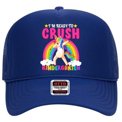 I'm Ready To Crush Kindergarten Unicorn Rainbow High Crown Mesh Back Trucker Hat