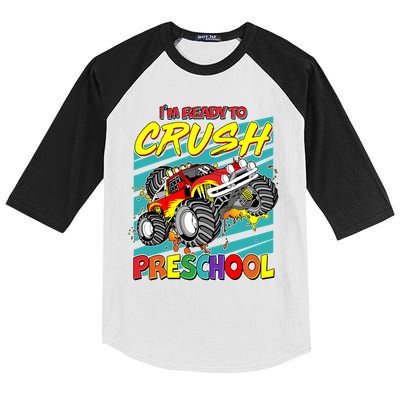 I'm Ready To Crush Preschool Monster Truck Madness Kids Colorblock Raglan Jersey
