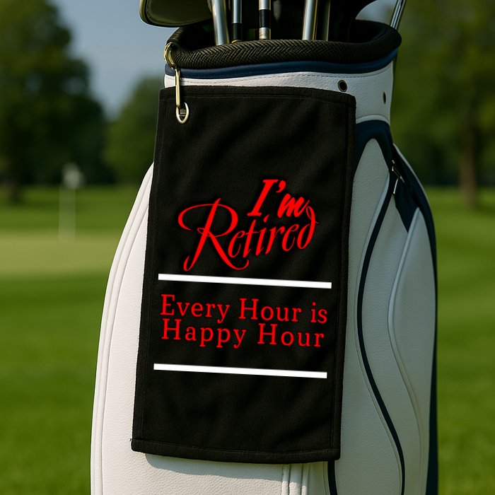 I'm Retired Every Hour Is Happy Hour Funny Golf Towel
