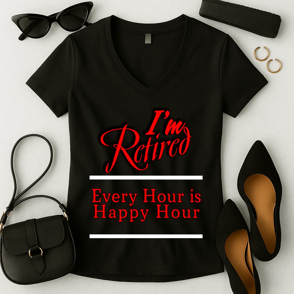 I'm Retired Every Hour Is Happy Hour Funny Women's V-Neck T-Shirt