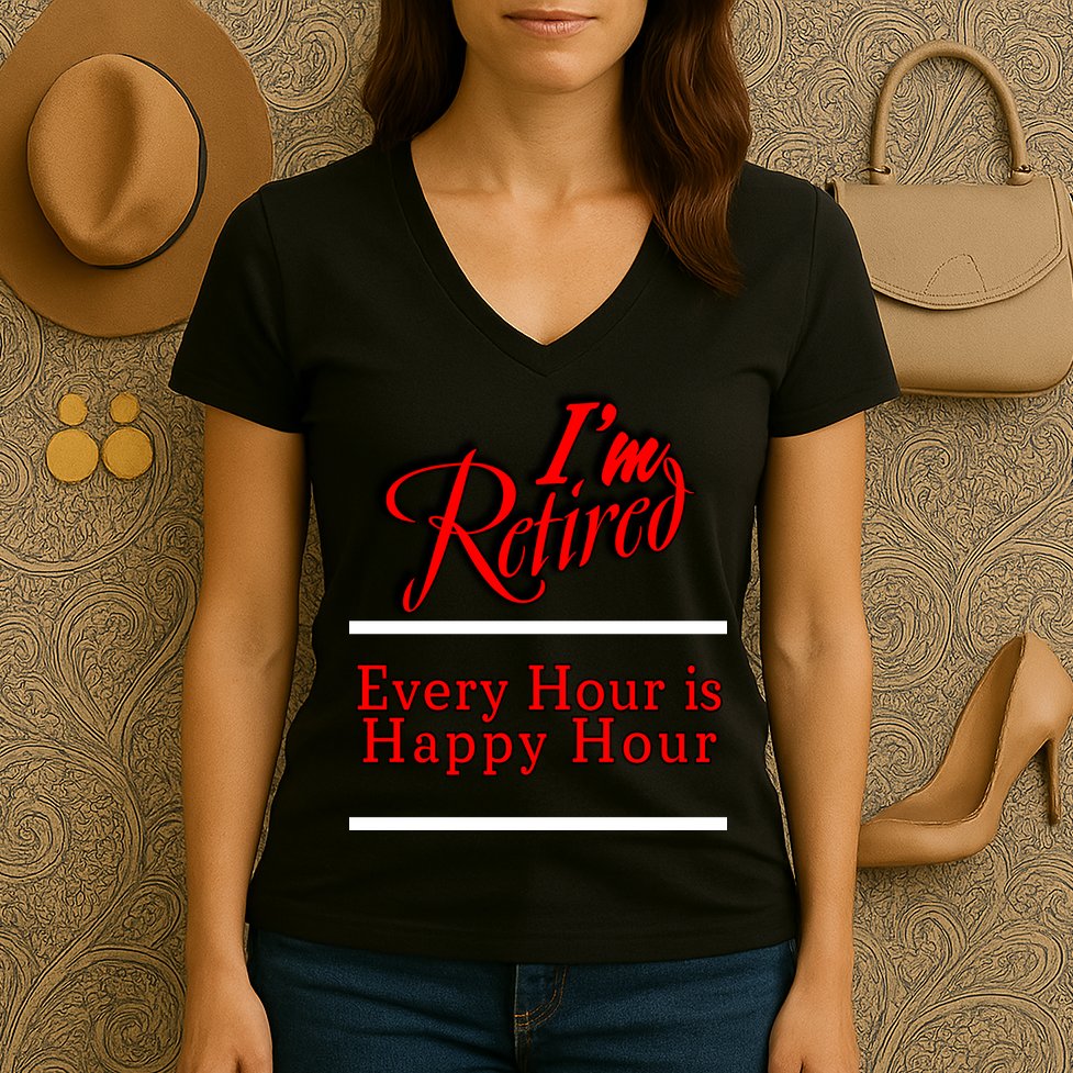 I'm Retired Every Hour Is Happy Hour Funny Women's V-Neck T-Shirt