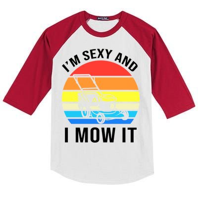 I'm Sexy And I Mow It Kids Colorblock Raglan Jersey