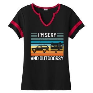 I'm Sexy And Outdoorsy Retro Road Trip Camper Ladies Halftime Notch Neck Tee