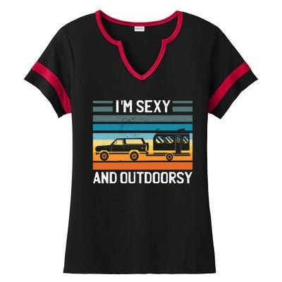 I'm Sexy And Outdoorsy Retro Road Trip Camper Ladies Halftime Notch Neck Tee