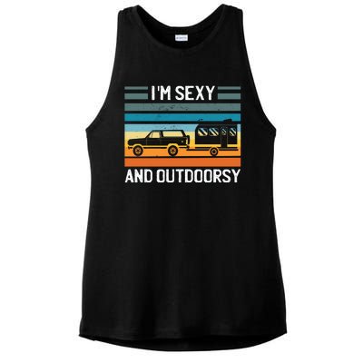 I'm Sexy And Outdoorsy Retro Road Trip Camper Ladies PosiCharge Tri-Blend Wicking Tank