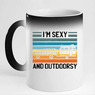 I'm Sexy And Outdoorsy Retro Road Trip Camper 11oz Black Color Changing Mug