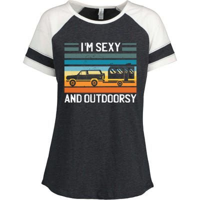 I'm Sexy And Outdoorsy Retro Road Trip Camper Enza Ladies Jersey Colorblock Tee