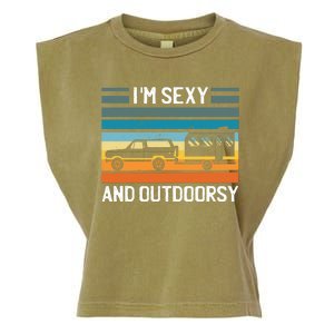 I'm Sexy And Outdoorsy Retro Road Trip Camper Garment-Dyed Women's Muscle Tee