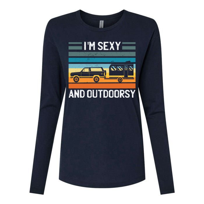 I'm Sexy And Outdoorsy Retro Road Trip Camper Womens Cotton Relaxed Long Sleeve T-Shirt