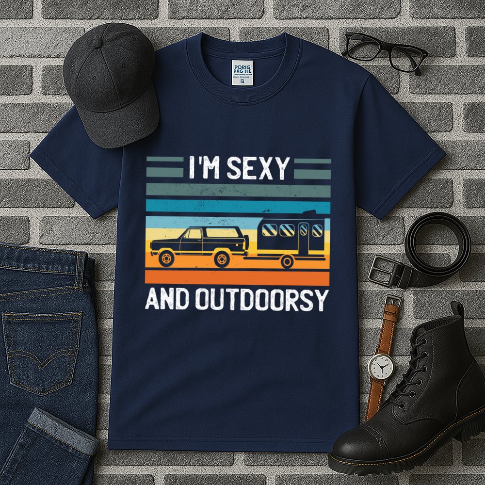 I'm Sexy And Outdoorsy Retro Road Trip Camper Tall T-Shirt