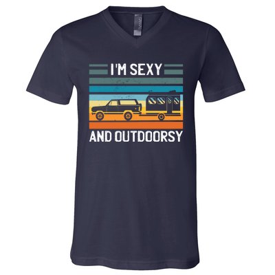 I'm Sexy And Outdoorsy Retro Road Trip Camper V-Neck T-Shirt