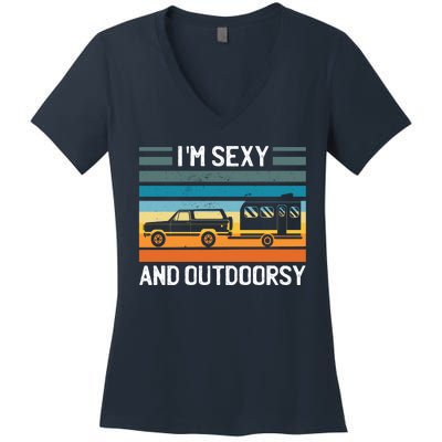 I'm Sexy And Outdoorsy Retro Road Trip Camper Women's V-Neck T-Shirt