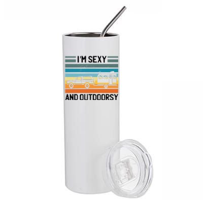 I'm Sexy And Outdoorsy Retro Road Trip Camper Stainless Steel Tumbler