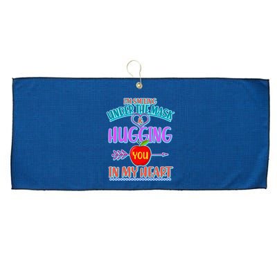 I'm Smiling Under The Mask & Hugging You In My Heart Large Microfiber Waffle Golf Towel