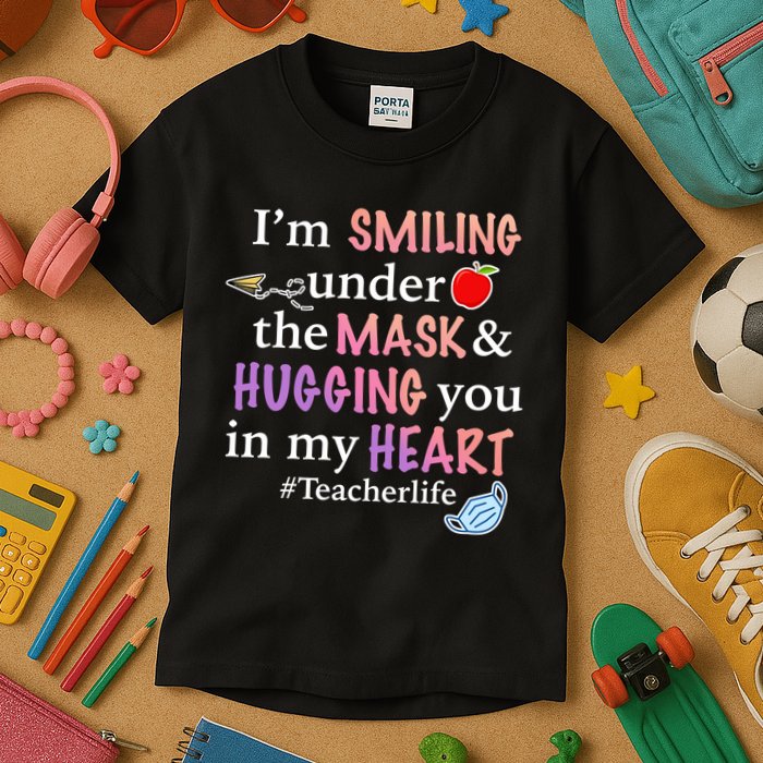I'm Smiling Under The Mask Hugging You In My Heart Kids T-Shirt