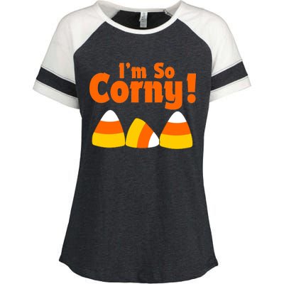 I'm So Corny Candy Corn Halloween Enza Ladies Jersey Colorblock Tee