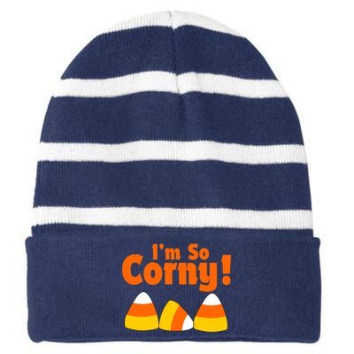 I'm So Corny Candy Corn Halloween Striped Beanie with Solid Band