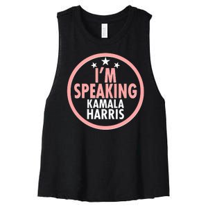 I'm Speaking Emblem Kamala Harris Madam Vice President Women's Racerback Cropped Tank