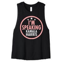 I'm Speaking Emblem Kamala Harris Madam Vice President Women's Racerback Cropped Tank