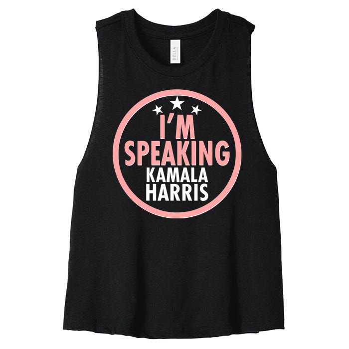 I'm Speaking Emblem Kamala Harris Madam Vice President Women's Racerback Cropped Tank