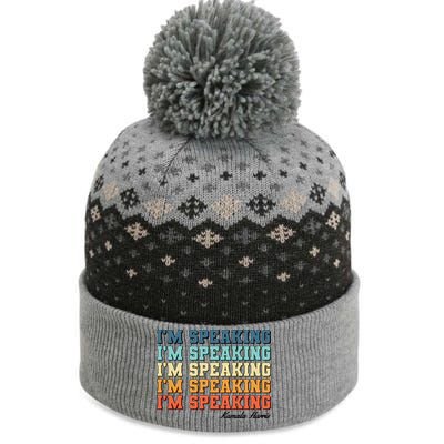 I'm Speaking pattern Kamala Harris Madam Vice President The Baniff Cuffed Pom Beanie