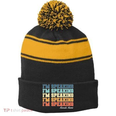 I'm Speaking pattern Kamala Harris Madam Vice President Stripe Pom Pom Beanie