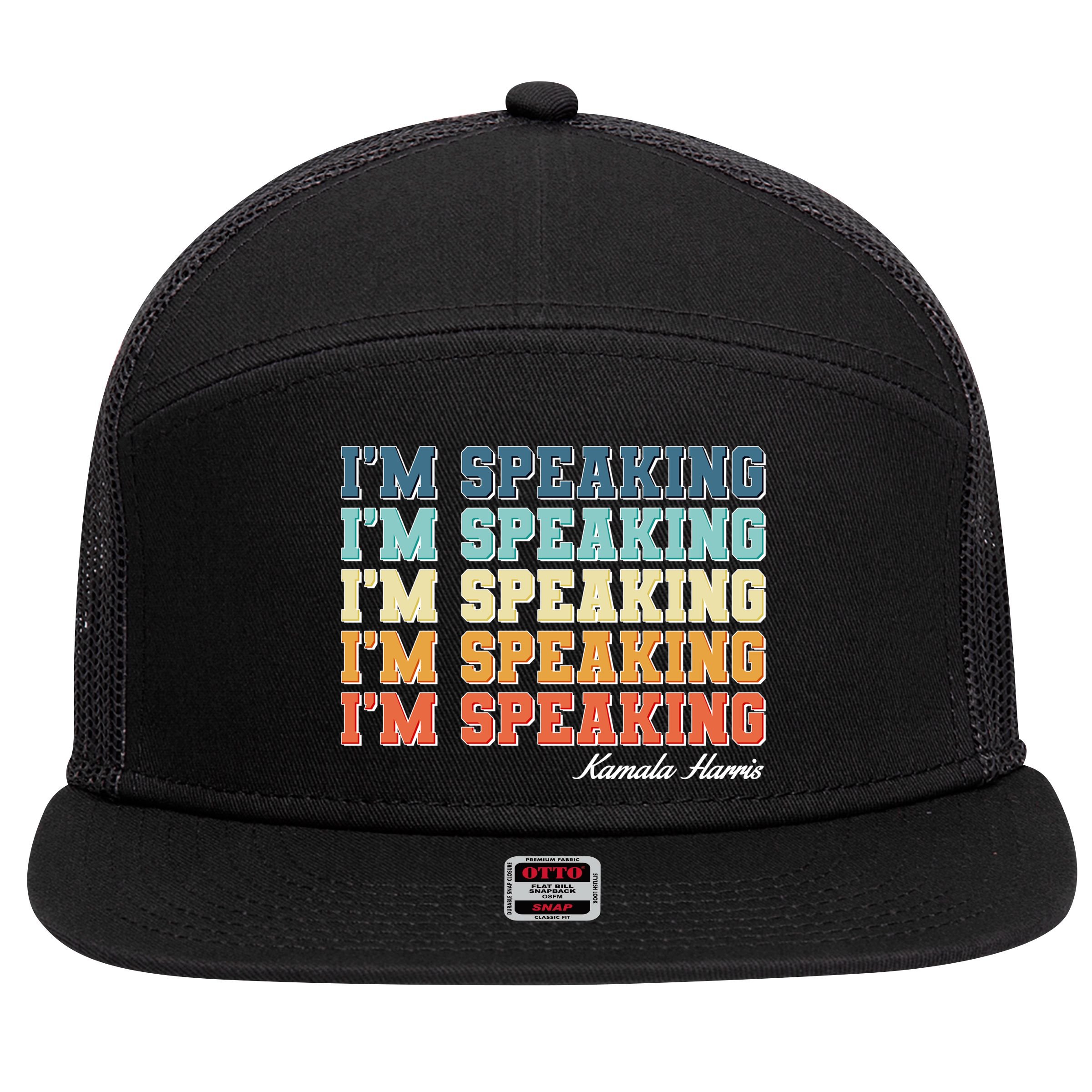 I'm Speaking pattern Kamala Harris Madam Vice President 7 Panel Mesh Trucker Snapback Hat