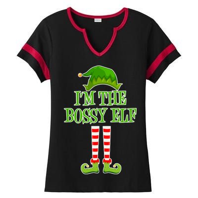 I'm The Bossy Elf Matching Family Christmas Ladies Halftime Notch Neck Tee