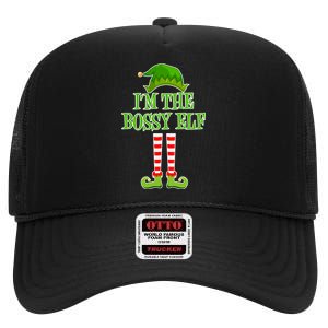 I'm The Bossy Elf Matching Family Christmas High Crown Mesh Back Trucker Hat