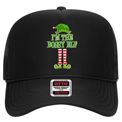 I'm The Bossy Elf Matching Family Christmas High Crown Mesh Back Trucker Hat