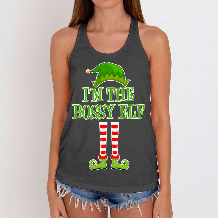 I'm The Bossy Elf Matching Family Christmas Women's Knotted Racerback Tank