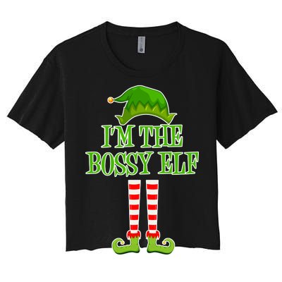 I'm The Bossy Elf Matching Family Christmas Women's Crop Top Tee