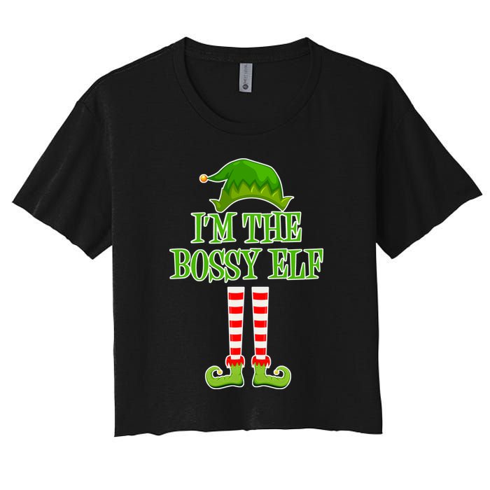 I'm The Bossy Elf Matching Family Christmas Women's Crop Top Tee