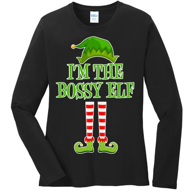 I'm The Bossy Elf Matching Family Christmas Ladies Long Sleeve Shirt