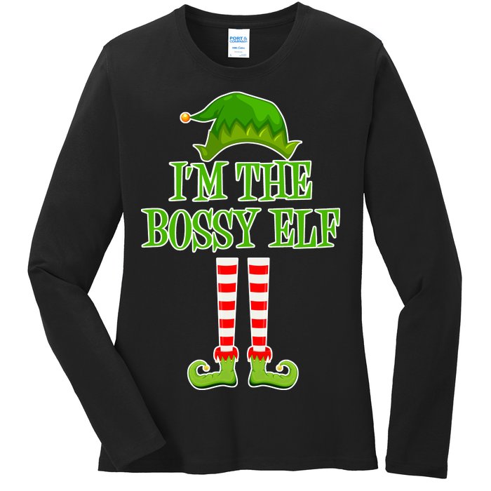 I'm The Bossy Elf Matching Family Christmas Ladies Long Sleeve Shirt