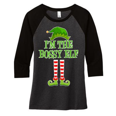 I'm The Bossy Elf Matching Family Christmas Women's Tri-Blend 3/4-Sleeve Raglan Shirt