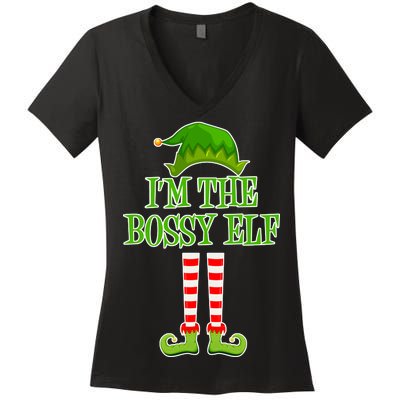 I'm The Bossy Elf Matching Family Christmas Women's V-Neck T-Shirt