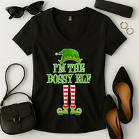 I'm The Bossy Elf Matching Family Christmas Women's V-Neck T-Shirt