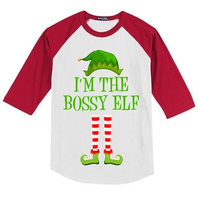 I'm The Bossy Elf Matching Family Christmas Kids Colorblock Raglan Jersey