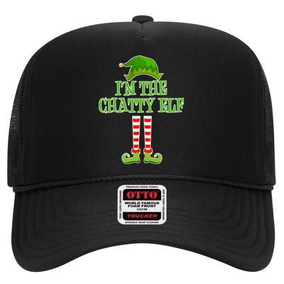 I'm The Chatty Elf Matching Family Christmas High Crown Mesh Back Trucker Hat