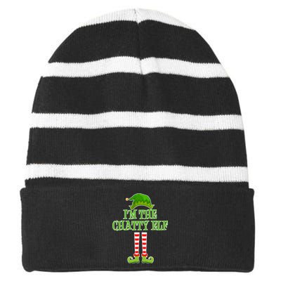 I'm The Chatty Elf Matching Family Christmas Striped Beanie with Solid Band